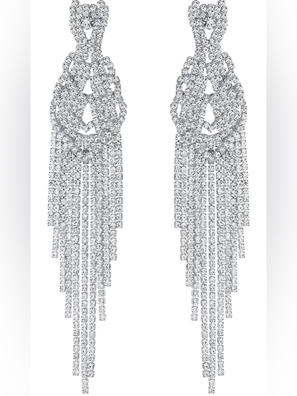 Brand New Silver Crystal Rhinestone Retro Style Elegant Long Chandelier Earrings